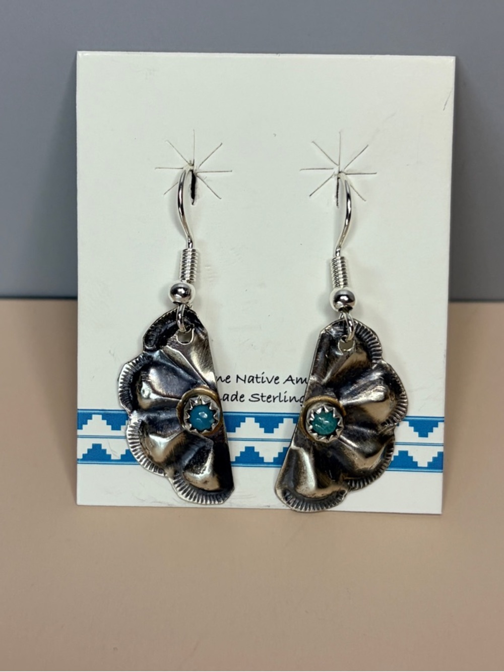 Joan Begay Sterling Silver Kingman Turquoise Concho Earrings